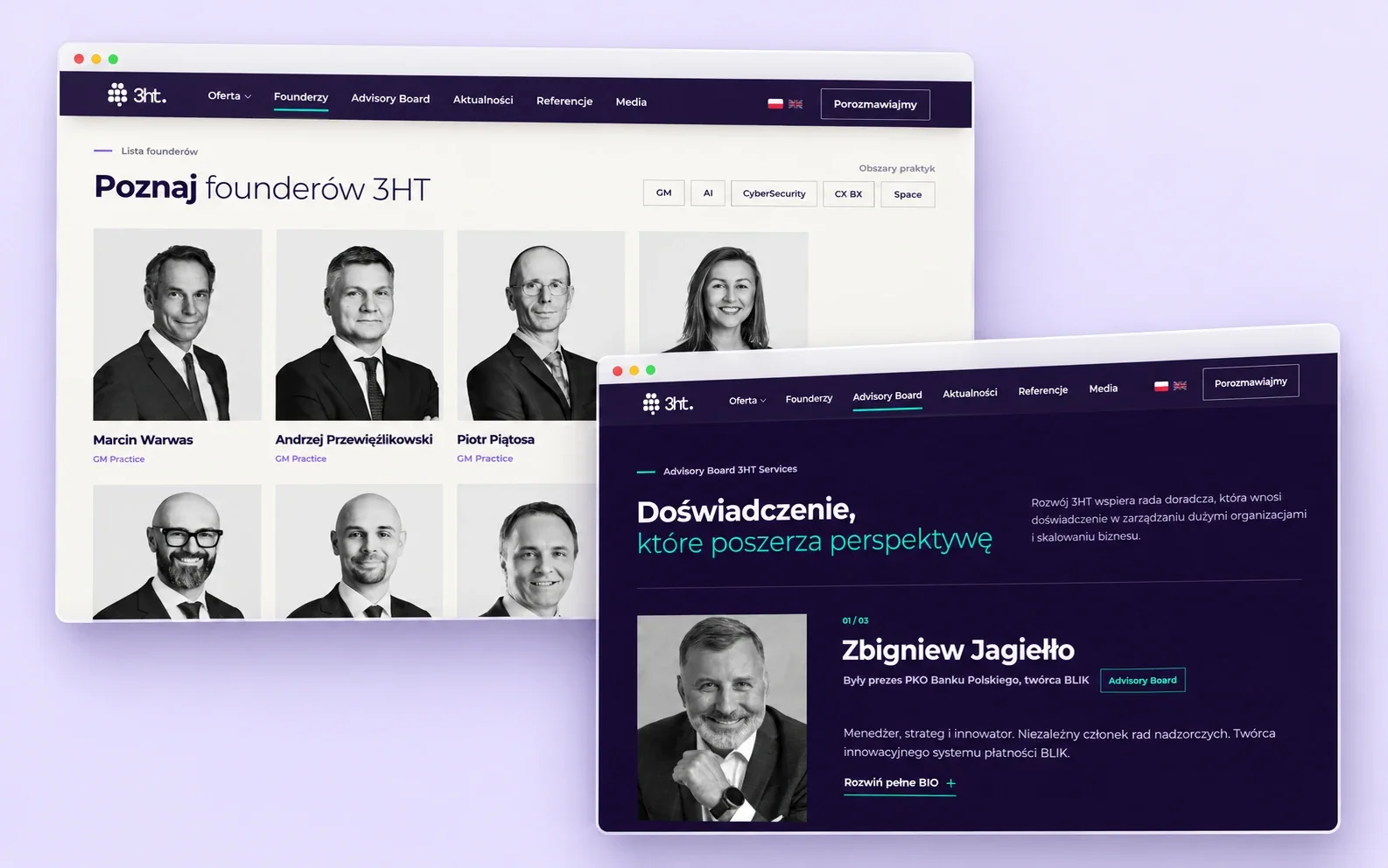 Podstrony Founderzy i Advisory Board na stronie 3ht.vc